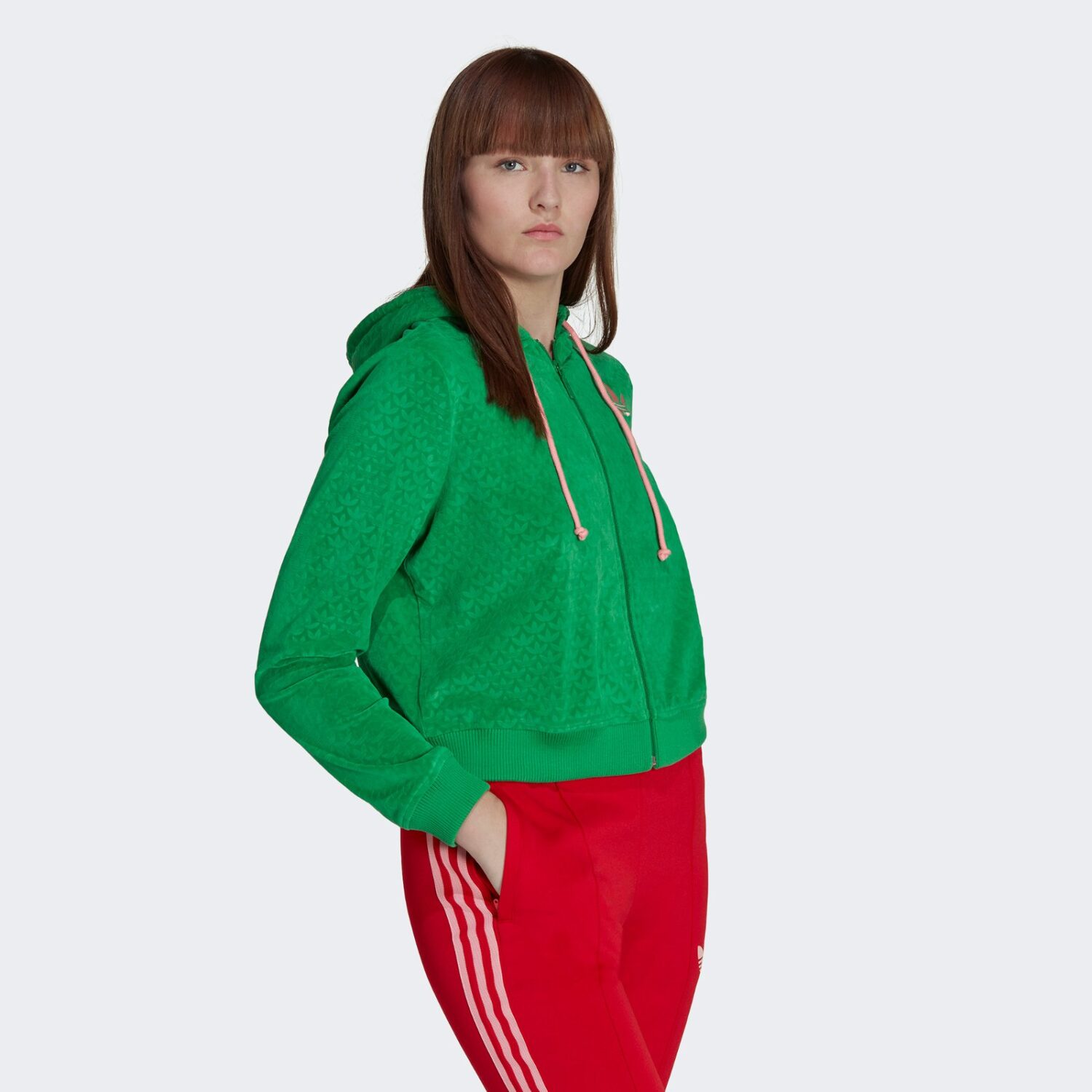 سویشرت آدیداس زنانه Velour Zip Hood - سبز
