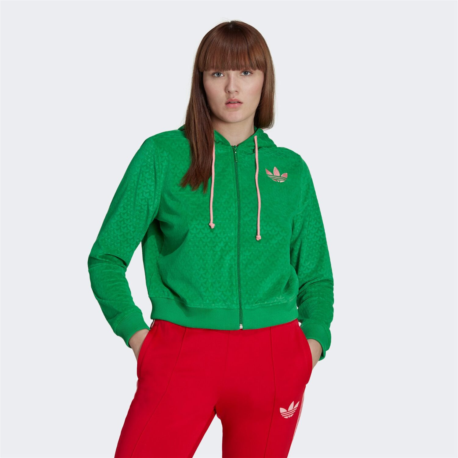 سویشرت آدیداس زنانه Velour Zip Hood - سبز